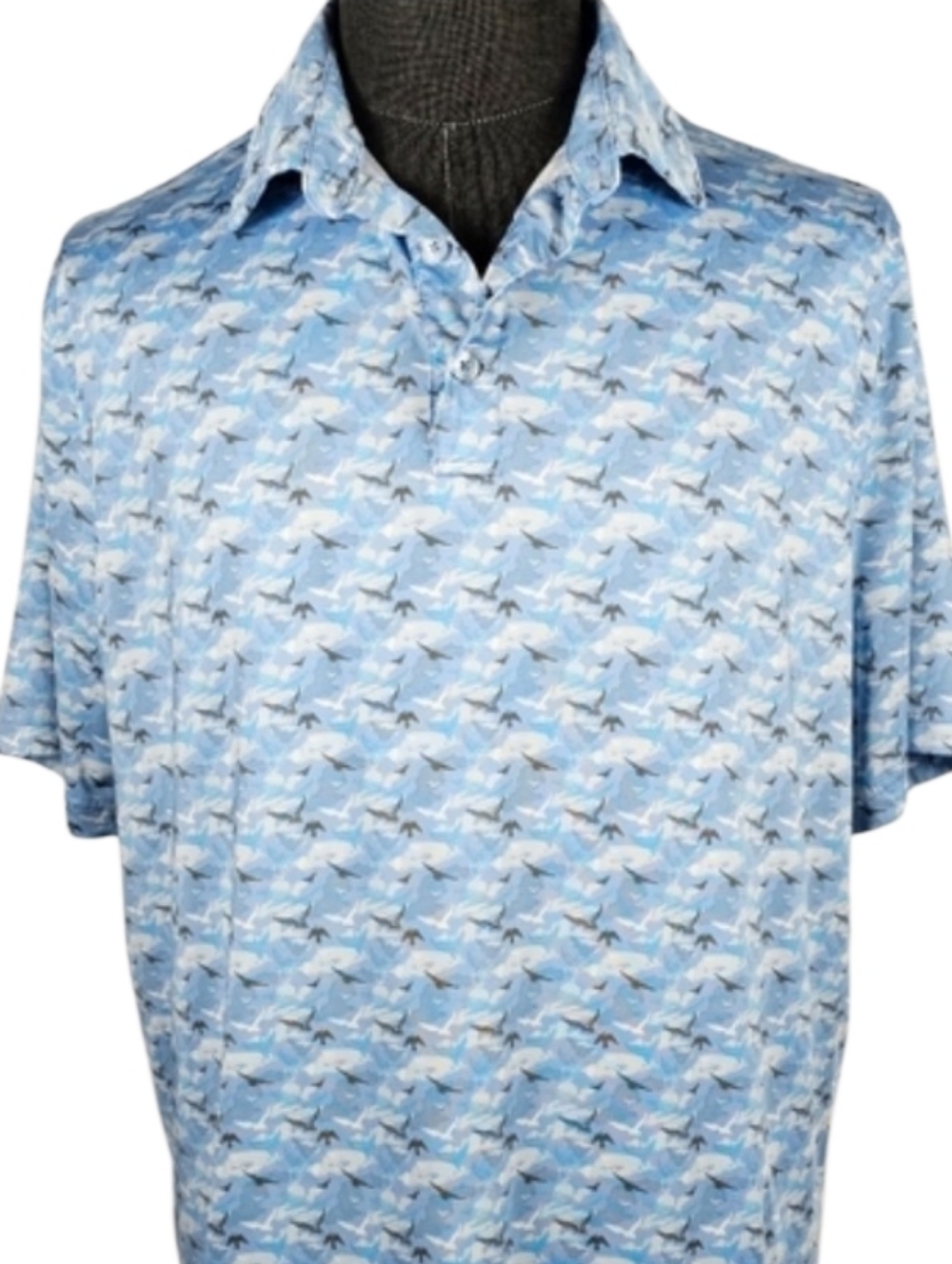 1764 Men's Blue Bird Patterned Poly Blend Casual Sport Golf Polo Size XL